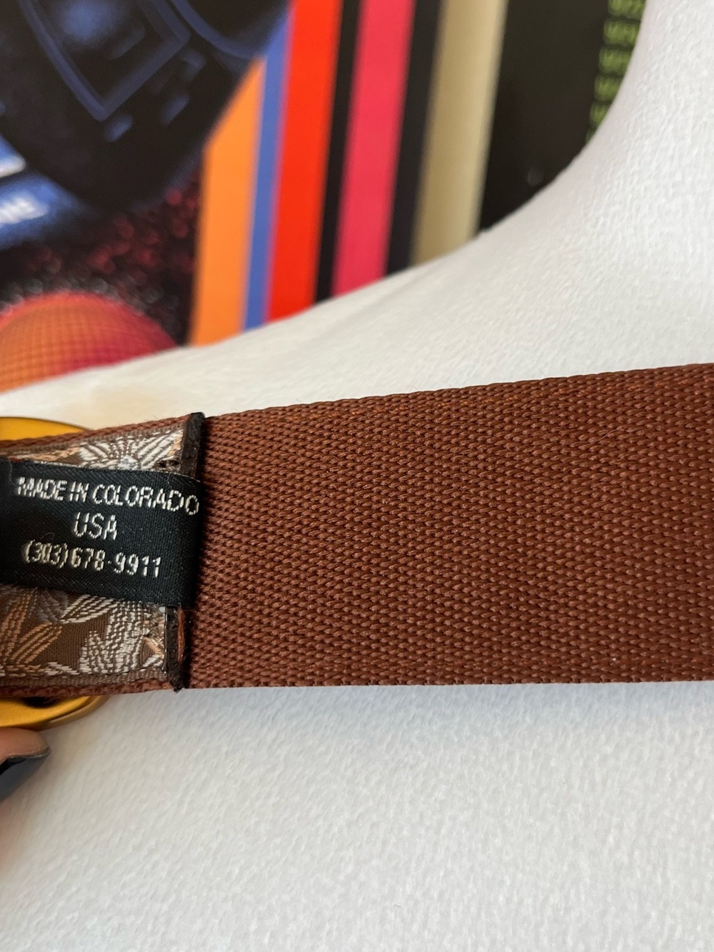 Brown floral belt with gold buckle - Picture 6 of 6